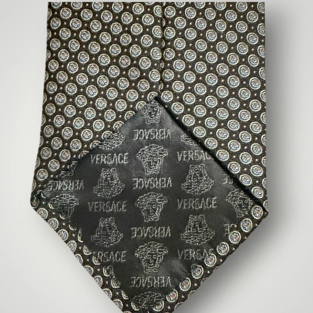 Versace Silk Tie Men Black Blue Medusa Head Micro Pattern Italy Luxury Designer